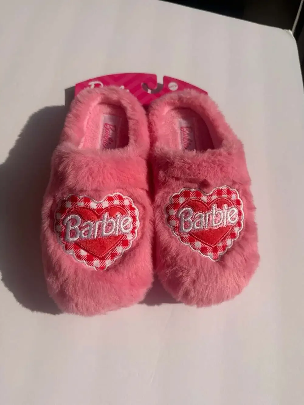 Barbie Pink Plush Memory Foam Heart Slide Slippers